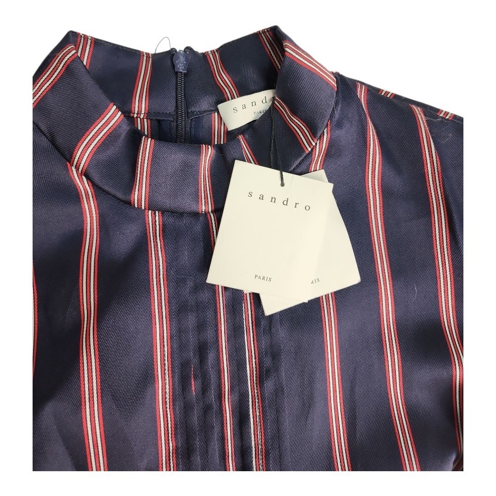 NWT Sandro Paris Striped Dress Women Size 36 Navy Blue French Chic Professional - Picture 7 of 13